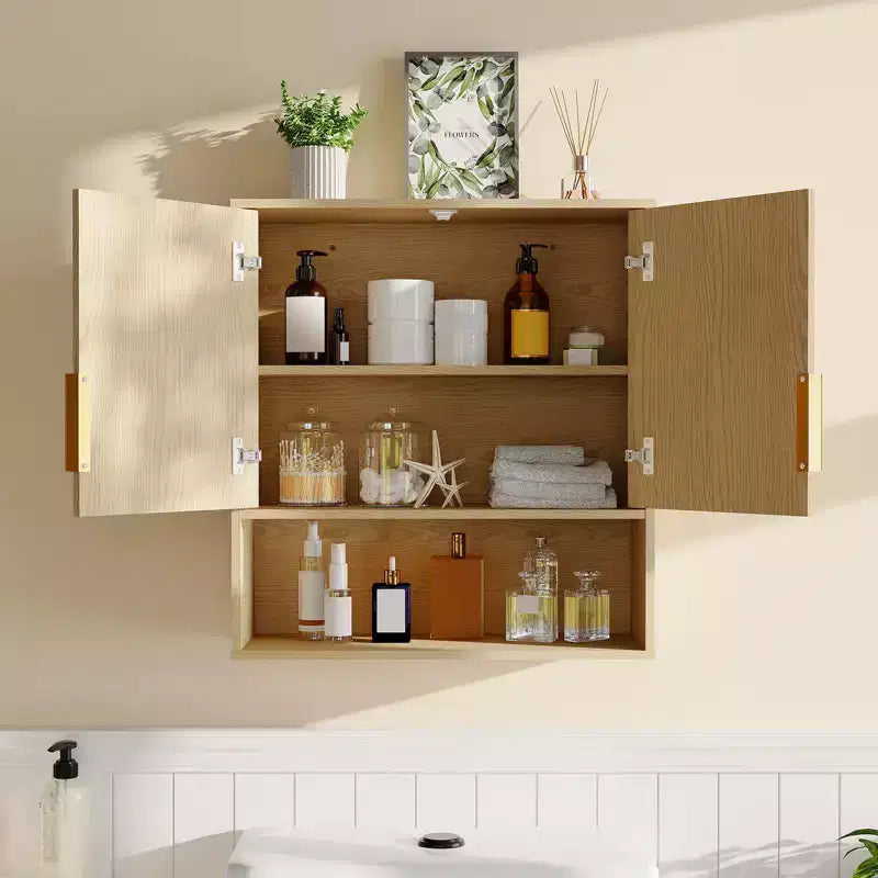 Bathroom Wall Cabinet - Medicine Cabinet with Barn Doors & Adjustable Shelf - 25x23.6x9 Inch Wall Cabinet