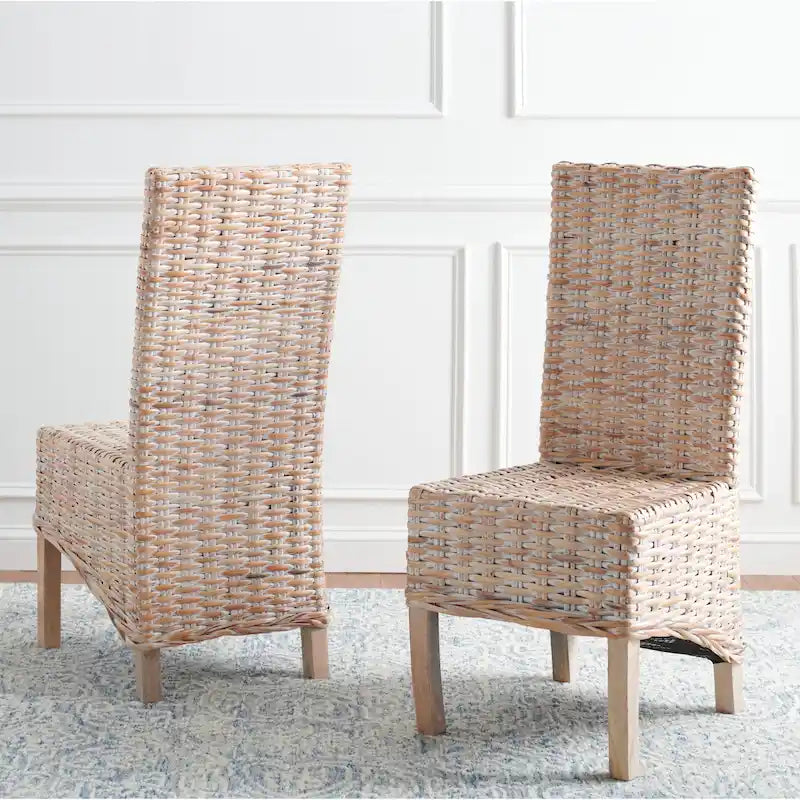 Set of 2 Natural Wicker Dining Chairs 19W x 22D x 41H, Boho Coastal Style