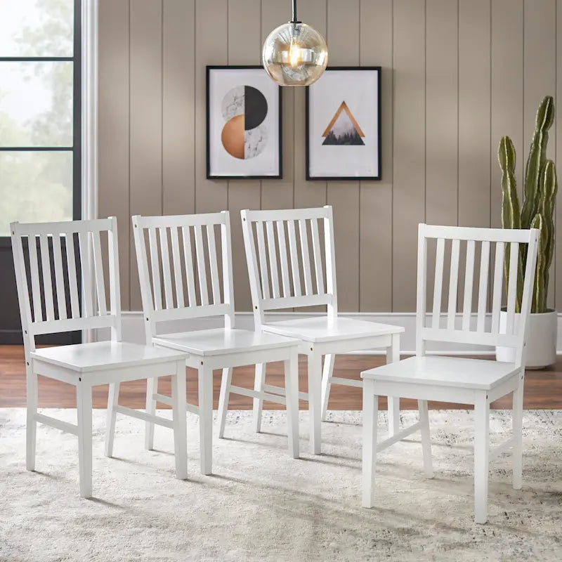 Set of 4 Solid Wood Slat-Back Dining Chairs, Sturdy Frame, Classic Design, Easy Assembly