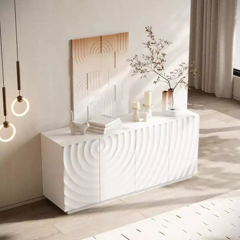 59 Modern Spiral Sideboard Buffet Cabinet, Low Profile Art Entryway Storage Cabinet with 3D Ripple Texture Doors