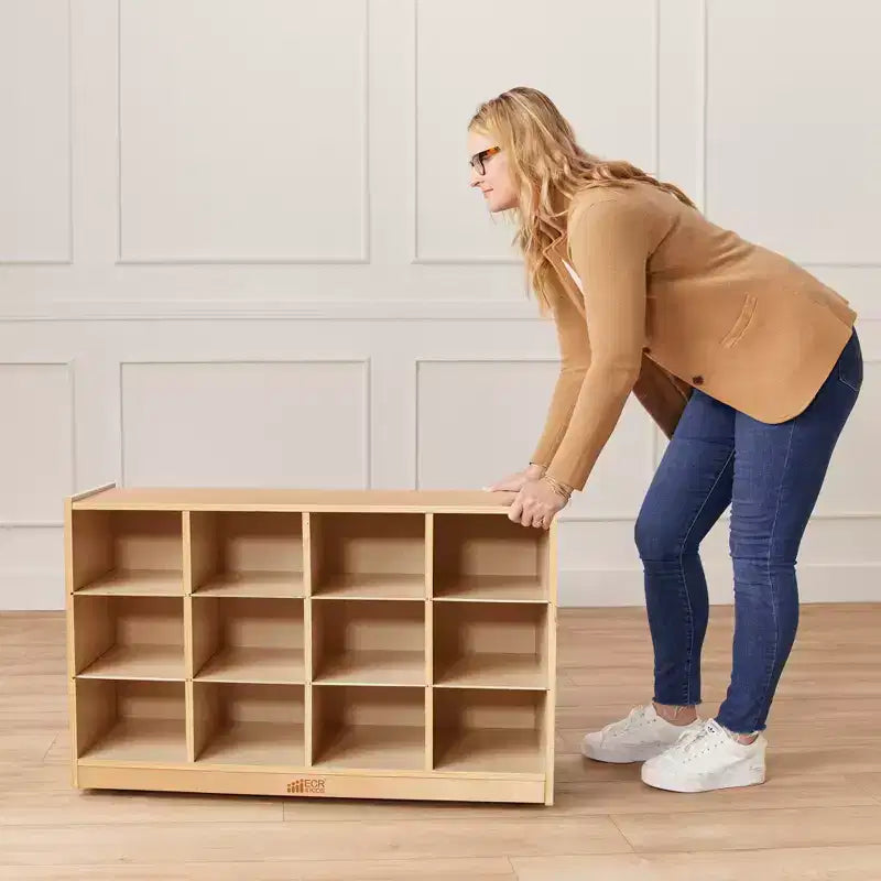Cubby Mobile Tray Cabinet and 15 Scoop Front Bins, 3x4, Kids Furniture