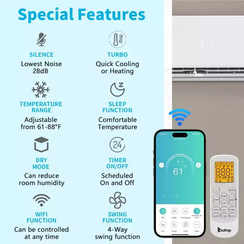 Karl Home 3-Zone 28000 BTU 20 SEER2 Mini Split Air Conditioner with Heat Pump (9K+9K+18K)