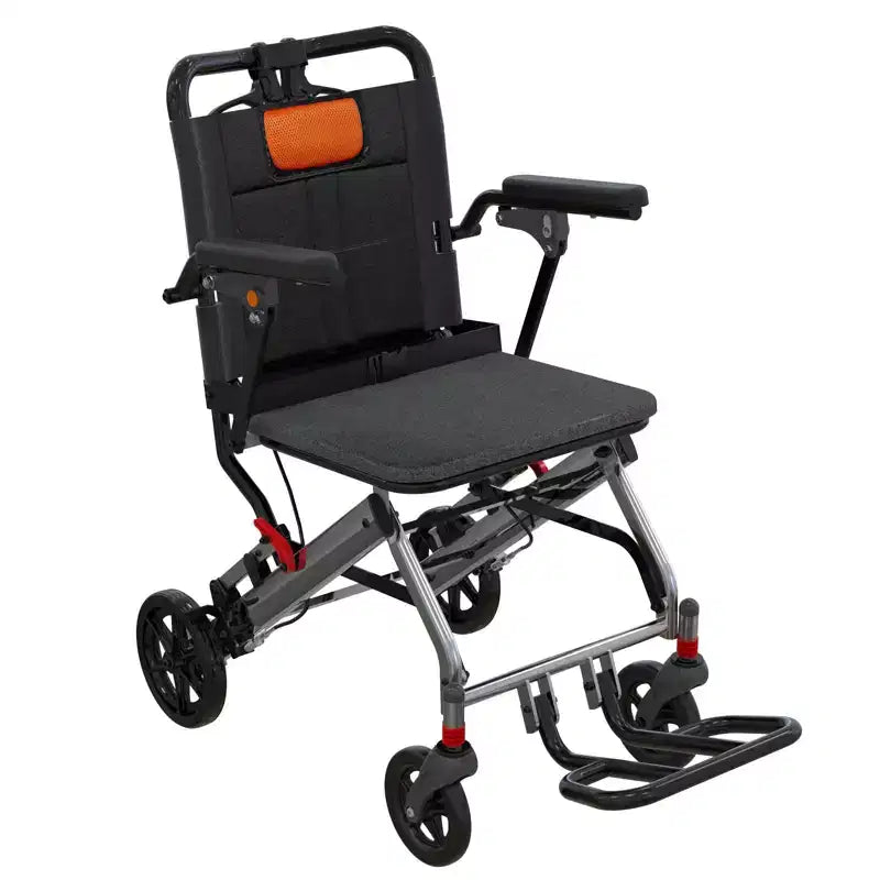 Ultra Lightweight Elderly Transport Wheelchair Portable Lightweight Folding Transport Chair, with Locking Handbrake, Removable Flip Armrests