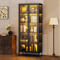 Bekrvio 67H 3-Side Glass Display Cabinet With LED Lights,5-Layer Storage with Double Doors and Metal Frame for Collectibles, Ideal for Small Spaces