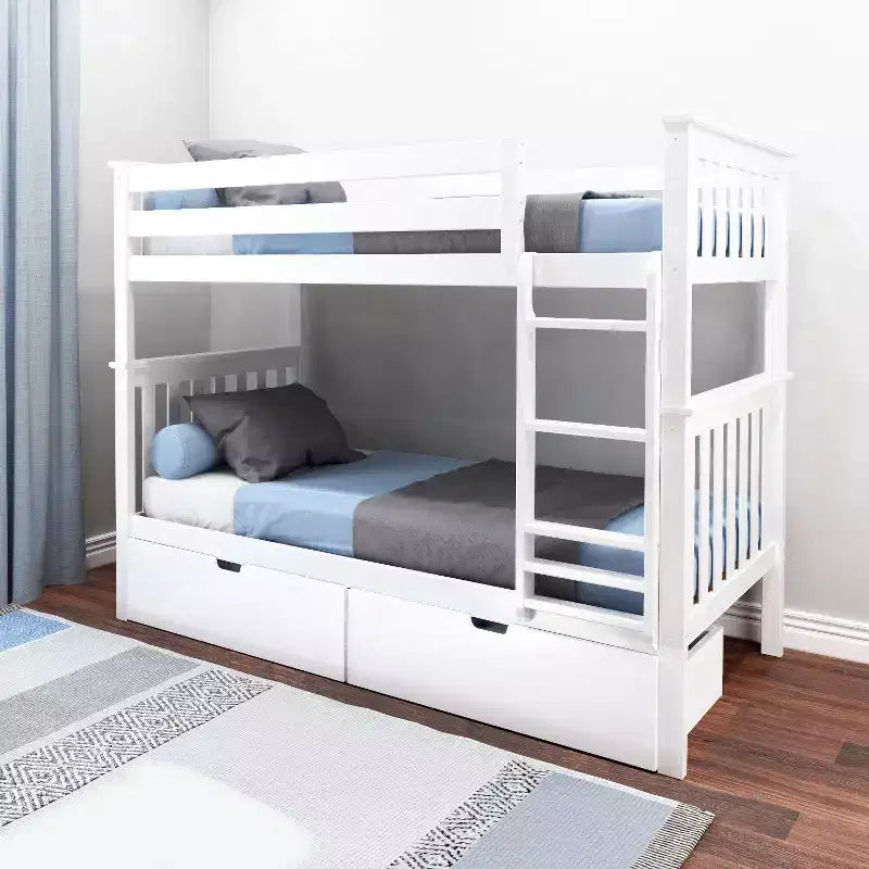 Solid Wood Twin over Twin Bunk Bed for Kids with Underbed Storage Drawers