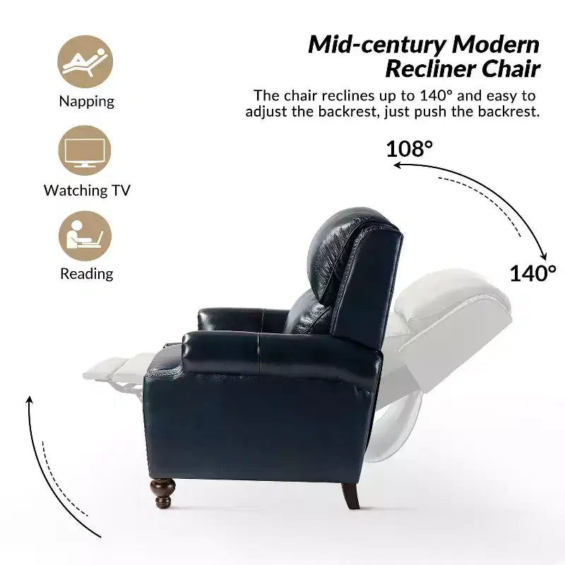 Set of 2 Elisabete Modern Wingback Genuine Leather Recliner with Vintage Nail Head Trim for Living Room and Bedroom| ART OF LIVING DESIGNS