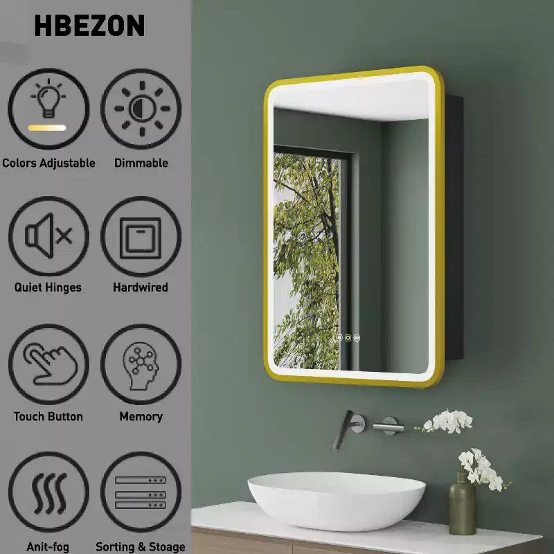 Black / White / Gold LED Medicine Cabinet, Single Door, Left or Right Hinge, Recessed or Wall-Mounted