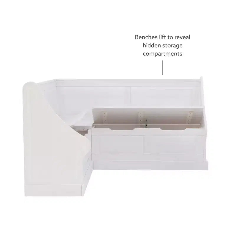 Banquette de coin-repas Linon Tobin traditionnelle en bois massif sans dossier avec coussin blanc - Linon