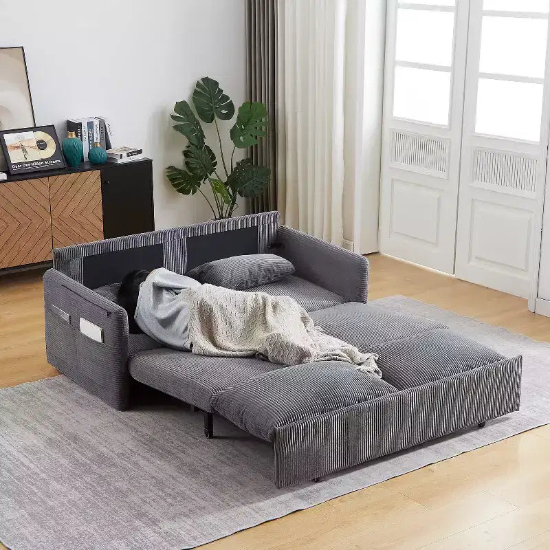 64.5 3-in-1 Convertible Corduroy Sleeper Sofa Bed with Pullout Bed