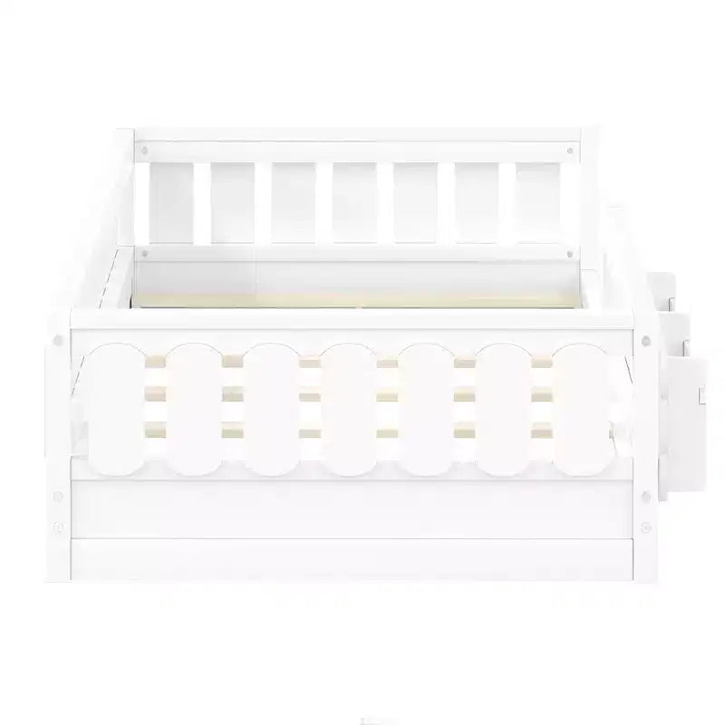 Twin and Full Size Kid Platform Bed Frame with Guardrail, Built-in Bookshelves and Storage Shelves