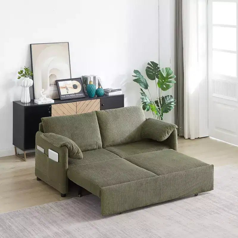 64.5 3-in-1 Convertible Corduroy Sleeper Sofa Bed with Pullout Bed