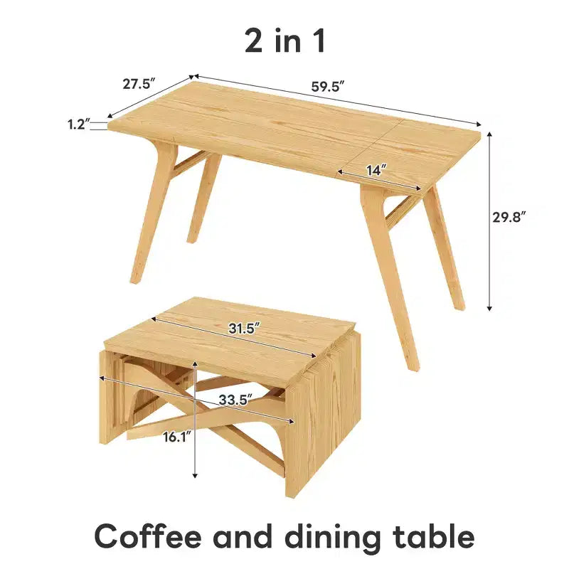 2 in 1 Coffee Table, Expandable Dining Table, Adjustable Height Table for Home & Office, Space Saving - ModernLuxe