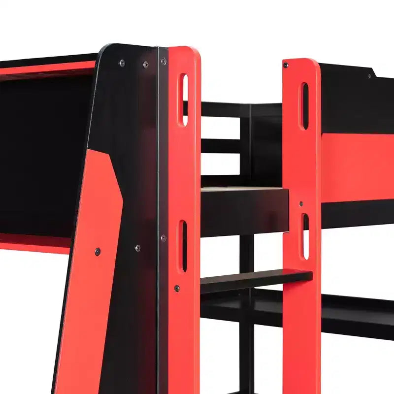 Luxystar Full Gaming Loft Bed with Desk, Storrage Shelves and Lights