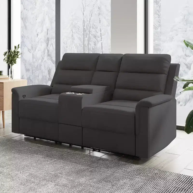 Beige/Gray Tech Fabric Reclining Loveseat Sofa, 2-Seat, Adjustable Backrest & Footrest