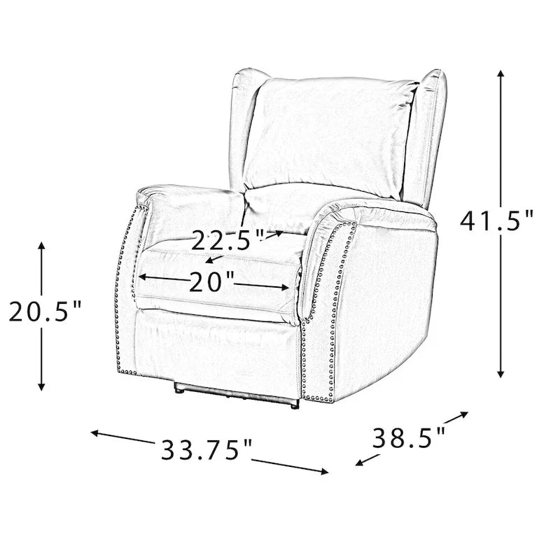 Genuine Leather Power Recliner with USB Port 鈥?Wingback Nailhead Set of 2