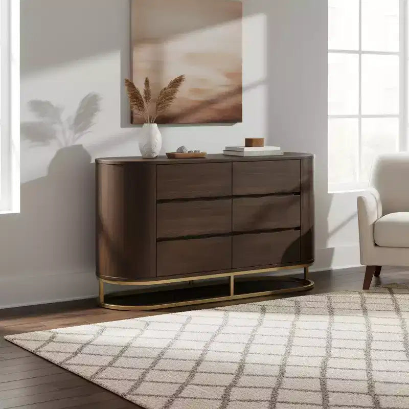 Modern 6-Drawer Dresser with Live Edge Design, Metal Base & Durable Mixed Wood Construction