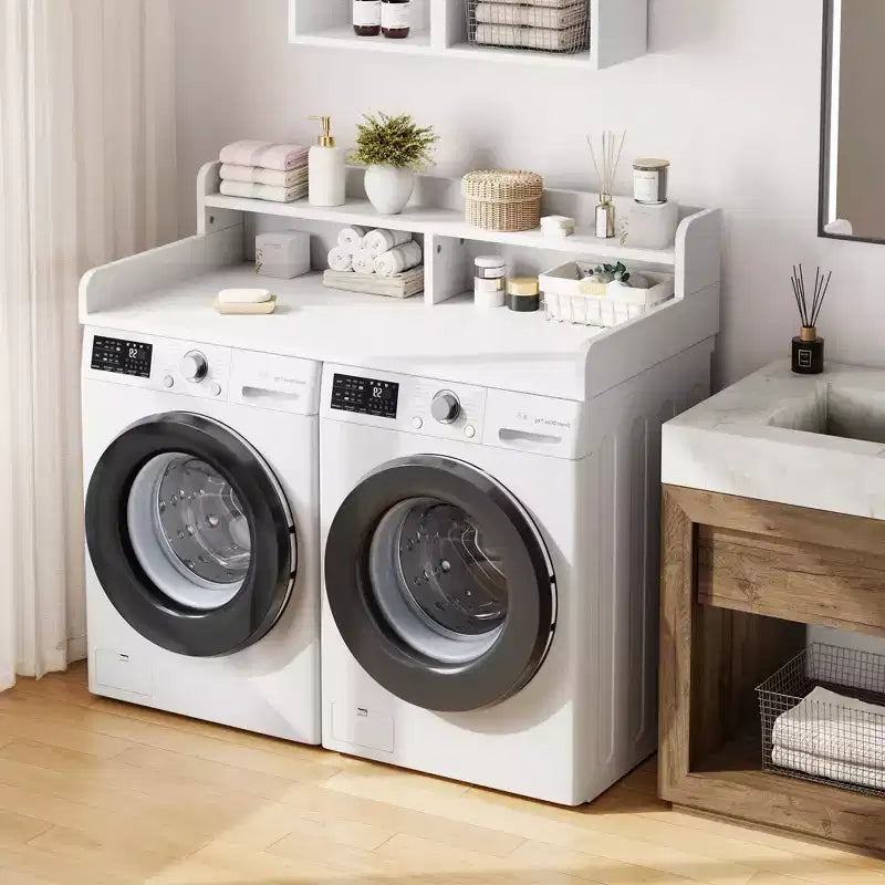 2-Tier Washer and Dryer Countertop with Shelf or Drawers, Laundry Countertop Cover with Non-Slip Pad, 54X27.5 Laundry Topper for Folding Clothes