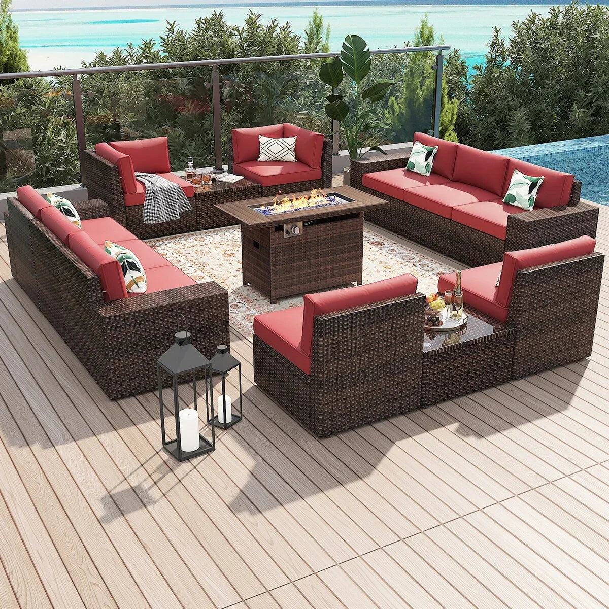 Ensemble de mobilier de jardin 13 pièces avec table brasero de 44 pouces