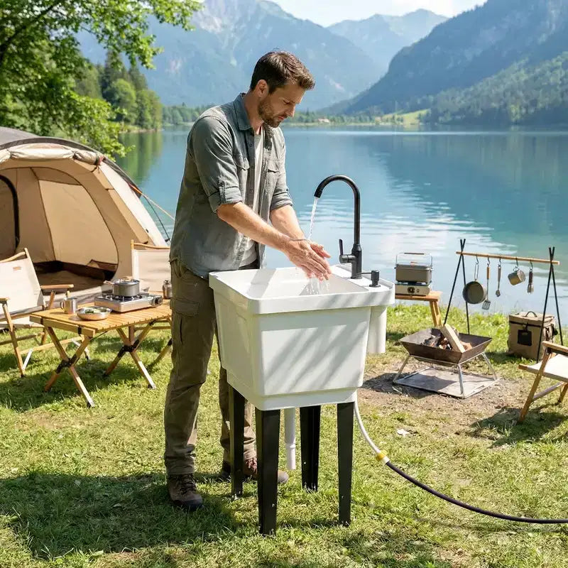 Portable Utility Sink Laundry Tub, Freestanding Laundry Sink with Faucet Soap Dispenser Hoses