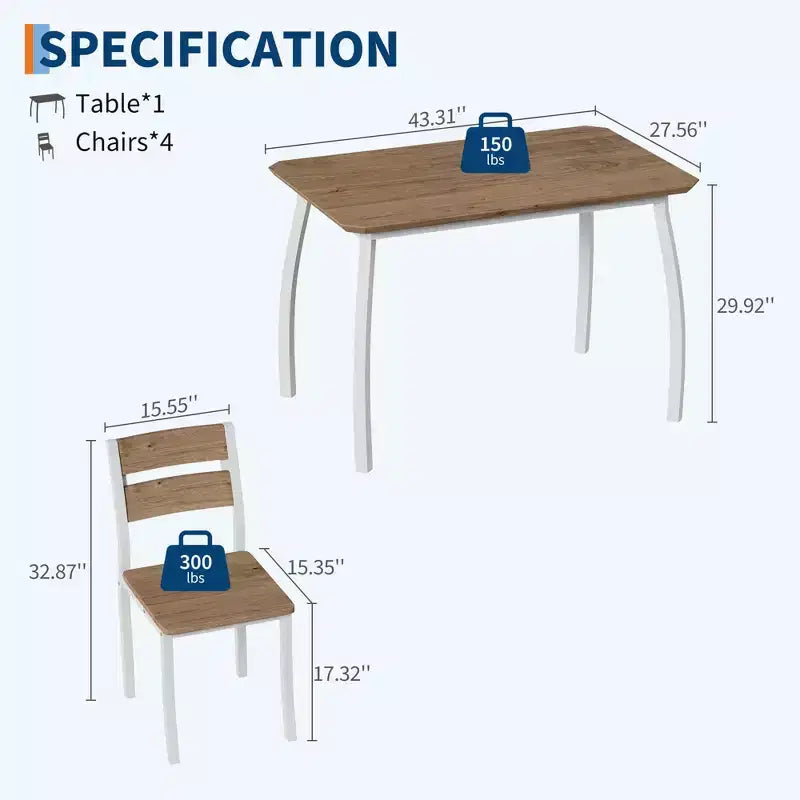 5 Piece Metal Frame Kitchen Table and Chair Set, with Chamfer Design