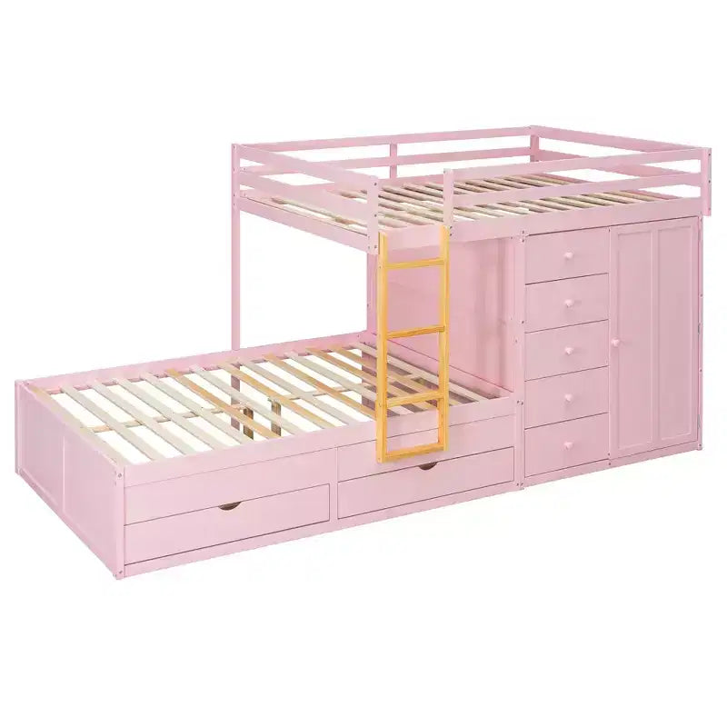 Full Over Full Modern Bunk Bed With Built In Closet And 7 Storage Drawers