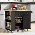 Movable Kitchen Island with Power Outlet, Drop Leaf and Rubber Wood Top