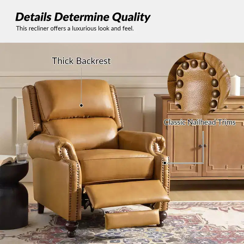 Set of 2 Elisabete Modern Wingback Genuine Leather Recliner with Vintage Nail Head Trim for Living Room and Bedroom| ART OF LIVING DESIGNS