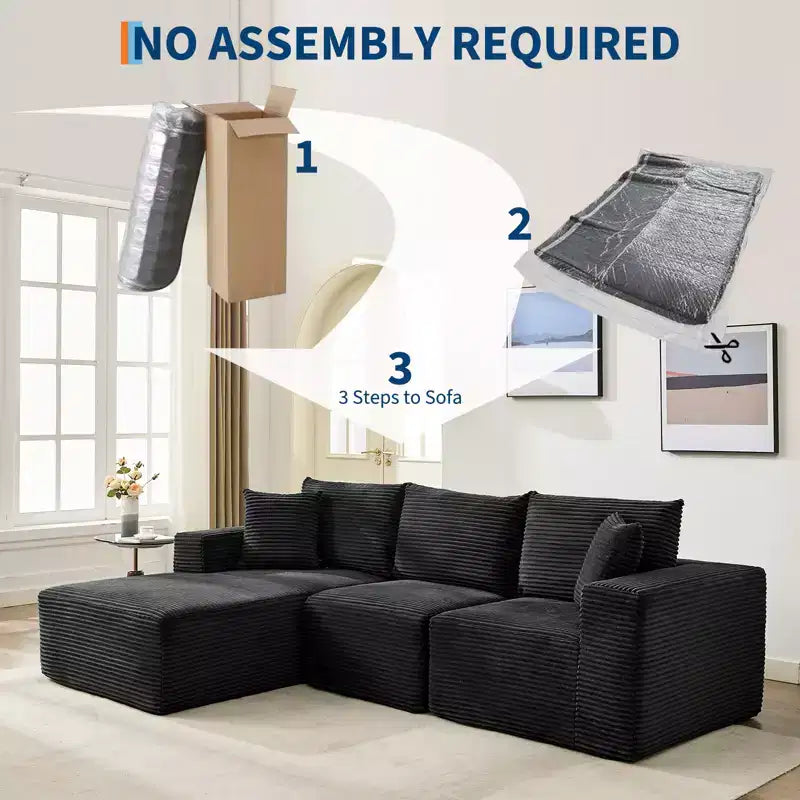 108 Modern Sofa Couch, 3 Seater Upholstered L Shaped Sofa with Pillows, Deep Seat Sofa, No Assembly Required