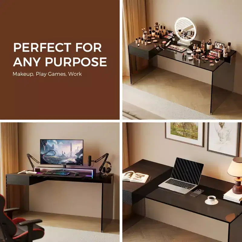 Luck Live Modern 53.14-inch Tempered glass desk