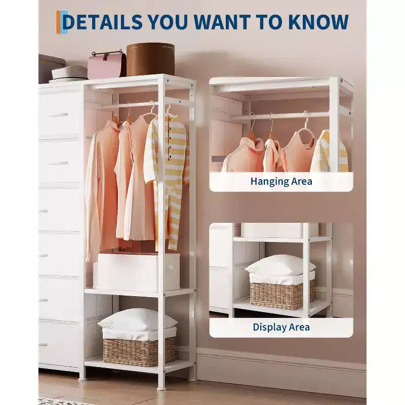 Dresser with 16 Drawers & Hanging Rod & Shelves, Fabric Storage Organizer for Bedroom, Closet, or Entryway