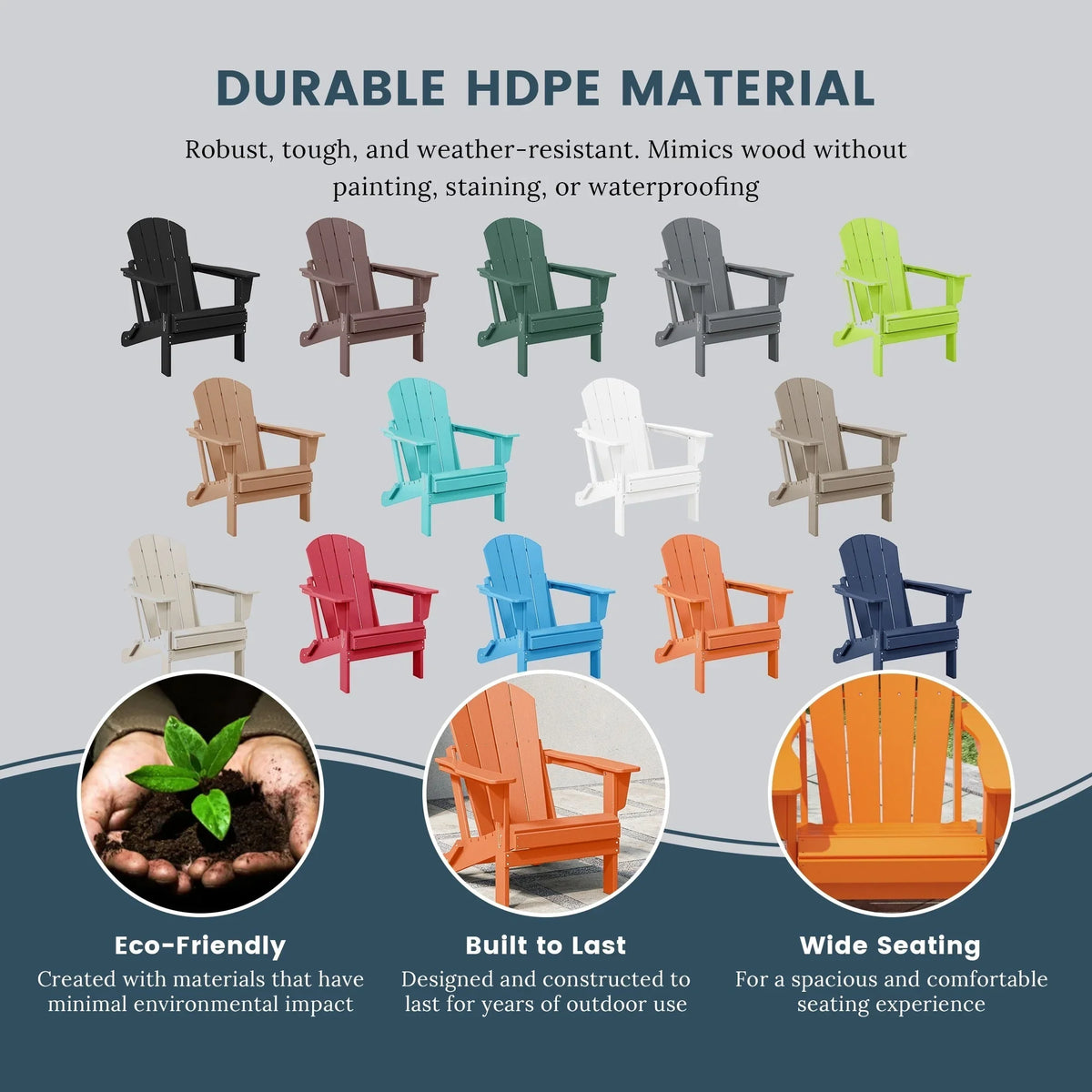 Polytrends Laguna Fade Resistant All Weather Outdoor Patio Folding Adirondack Chair