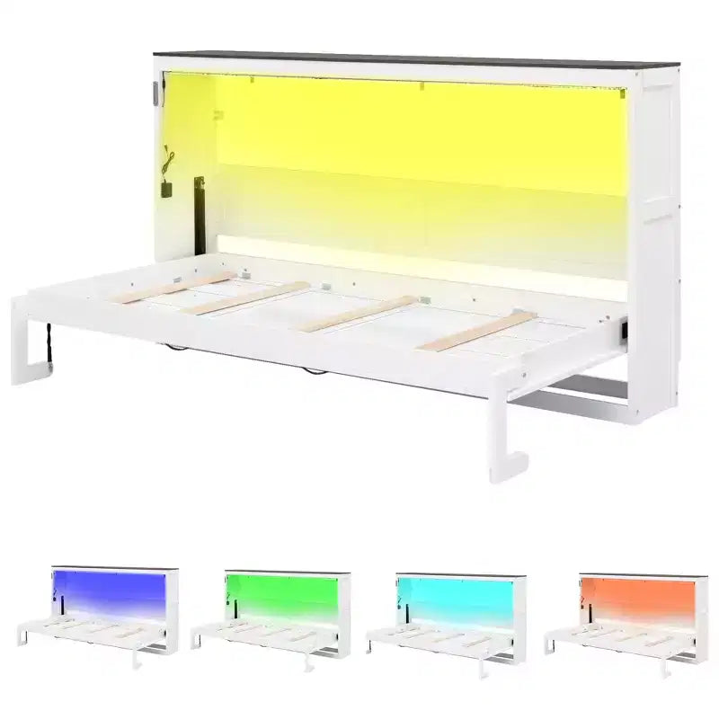 Twin Size Murphy Bed with LED Light, can be Folded into a Cabinet, Hidden Wall Bed Cabinet for Guest Room
