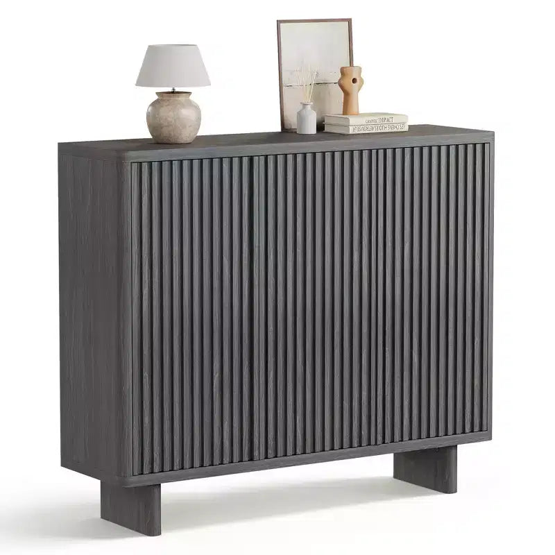 Acekool 46 Shoe Cabinet with Fluted Door, 5-Tier Storage Cabinet, Rustic Entryway Bench for Hallway, 41.5H