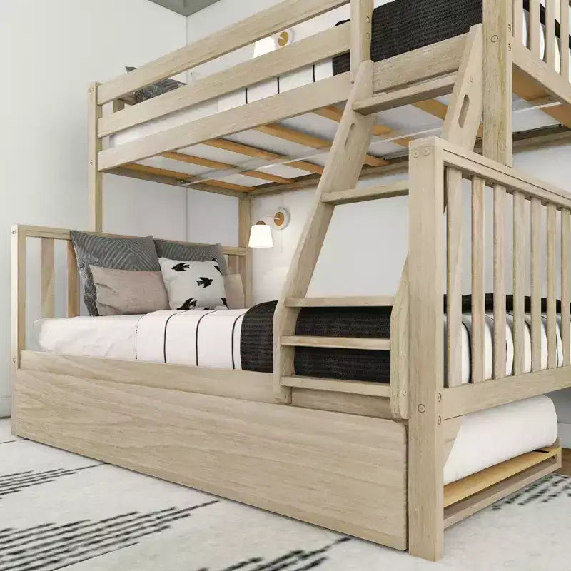 Max & Lily Bunk Bed Twin over Full with Trundle, Solid Wood Scandinavian Style Bunk Beds for Kids