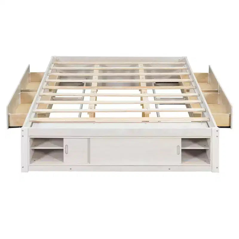 Whisen Queen Platform Bed Frame with 4 Storage Drawers and Footboard Storage