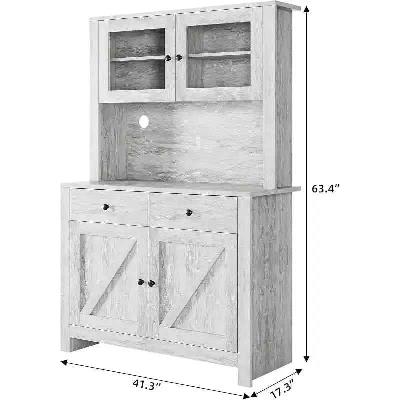 Kitchen Pantry Cabinet with Microwave Stand, Hutch Cabinet with Buffet Cupboard and Adjustable Shelves, for Kitchen, Dining Room