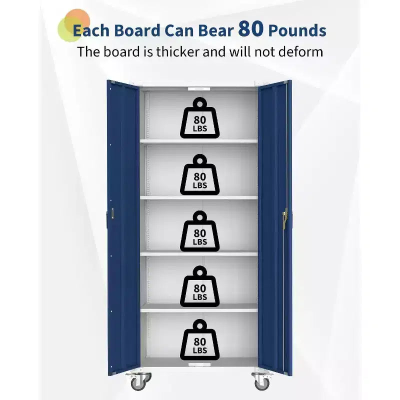 71 Inch Steel Storage Closet with Locking Doors and 4 Adjustable Shelves, Heavy Duty Metal Cabinet for Carport/Office/Pantry, Rust Proof Design