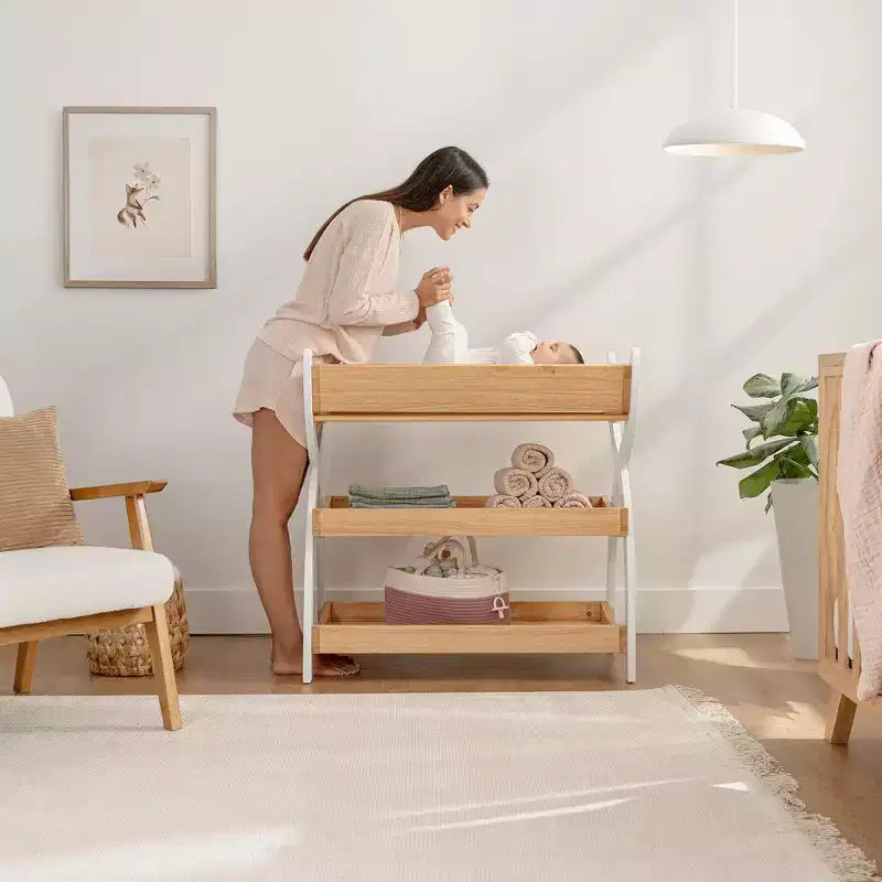 Comfy Cubs Baby Changing Table - Sturdy Wood Construction, Timeless Look with Two Open Shelves for Infant Essentials