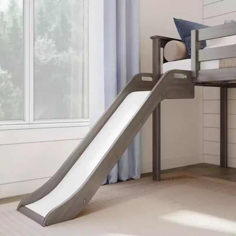 Kids Twin Low Loft Bed with Slide & Stairs, Solid Wood, 14 Guardrails, 400 lb Capacity