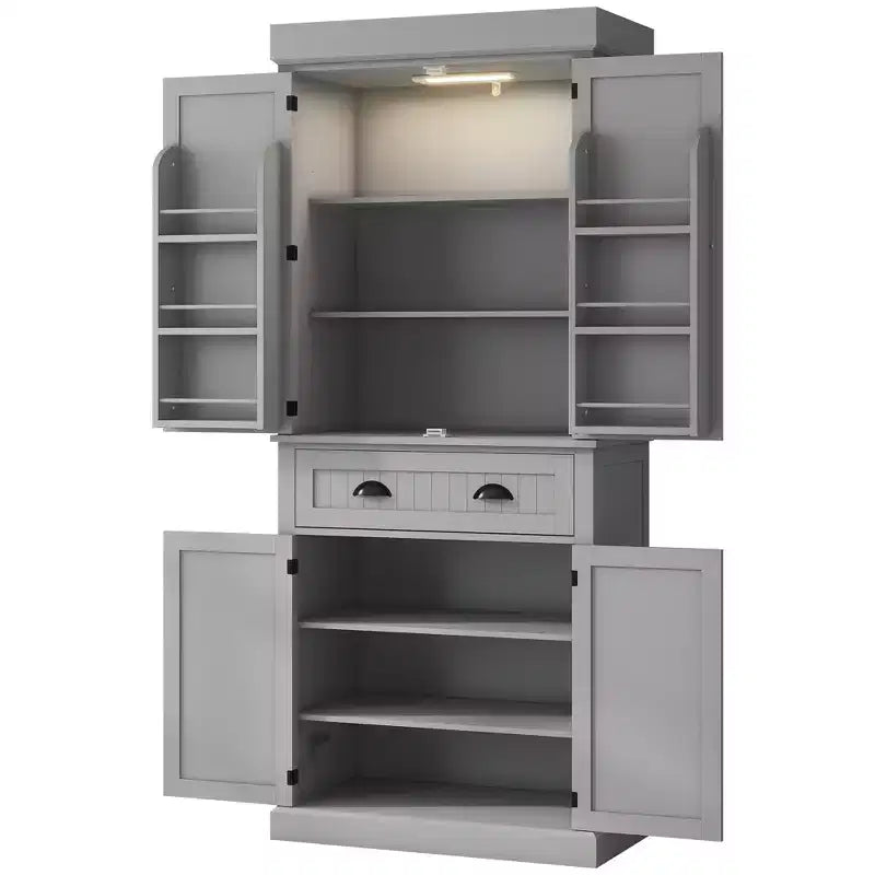 71 Kitchen Pantry Cabinet with LED Lights, 6 Door Shelves, a Drawer and 4 Adjustable Shelves
