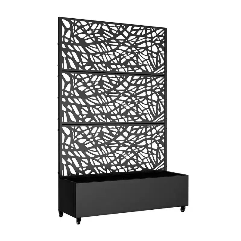 MAYEERTY Planter Box with Trellis Iron Black Net 01 Style 72x47x16in 3-Piece Set