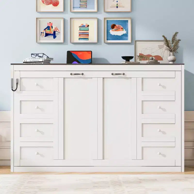 Twin Size Murphy Bed with LED Light, can be Folded into a Cabinet, Hidden Wall Bed Cabinet for Guest Room
