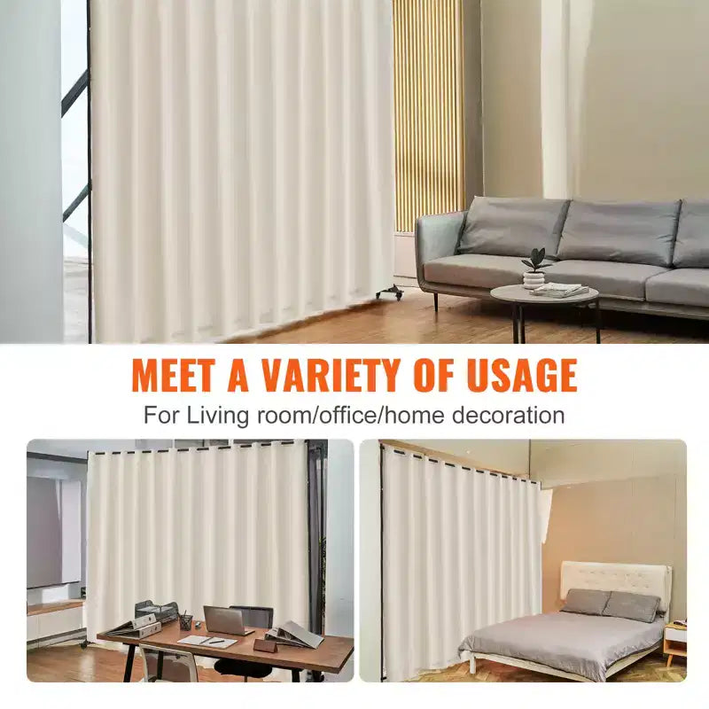 VEVOR Room Divider, Portable Panel Room Divider with Wheels Curtain Divider Stand, Freestanding Room Divider Privacy Screen for Office, Beige