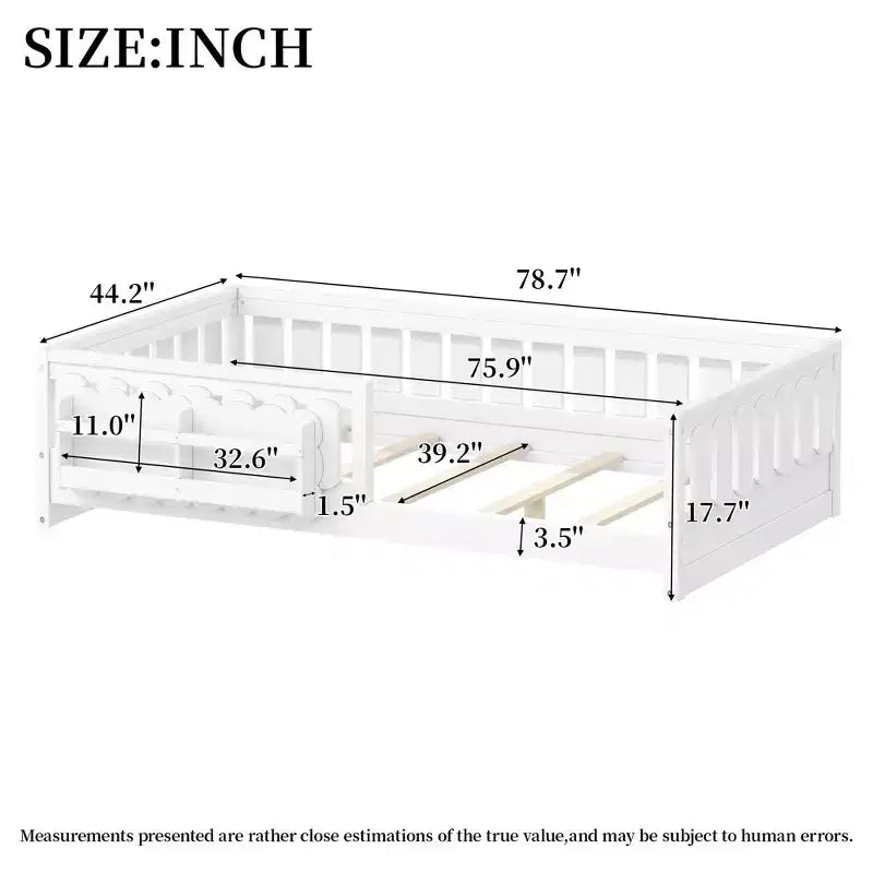 Twin and Full Size Kid Platform Bed Frame with Guardrail, Built-in Bookshelves and Storage Shelves