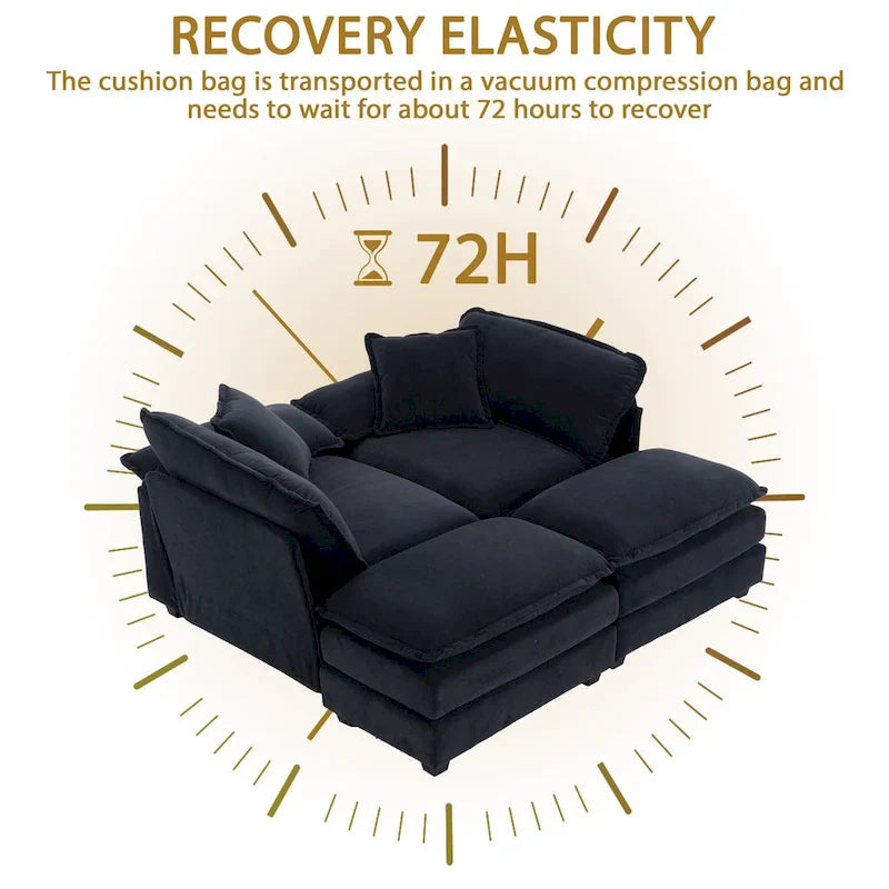 2-seater sofa with 2 cushions, 2 pillows and 2 ottomans, comfortable sofa - Living room deep sofa, modular sofa