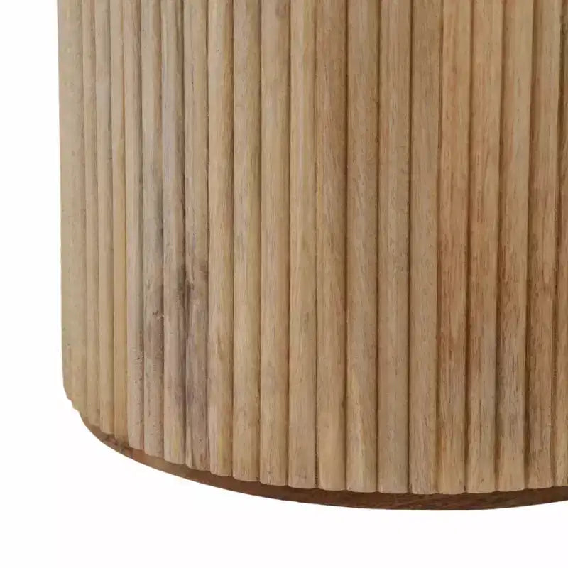 Decorative Ribbed Wooden Side Table with Marble Top and Storage - Small Home Decor Table Stand for Bedroom or Living Room Decor