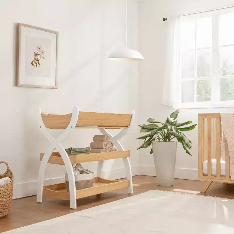 Comfy Cubs Baby Changing Table - Sturdy Wood Construction, Timeless Look with Two Open Shelves for Infant Essentials
