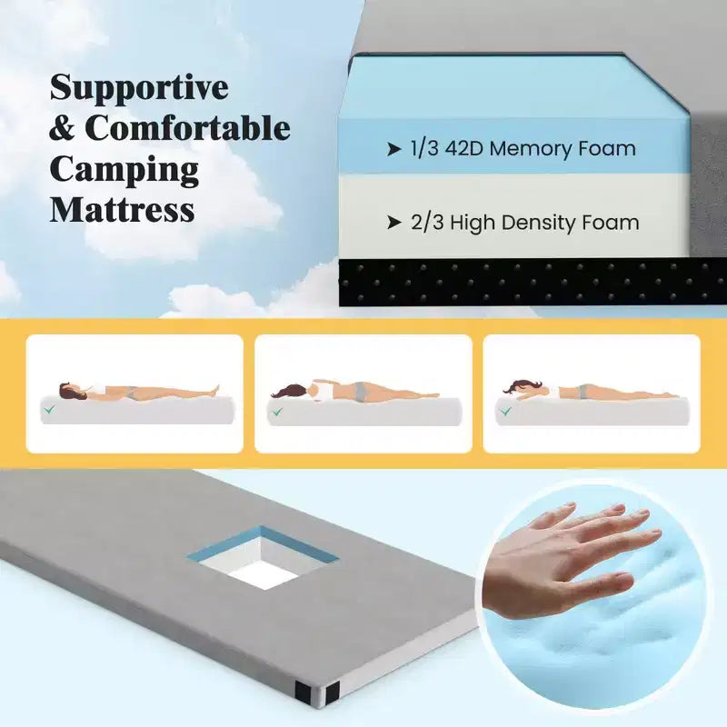 Costway Memory Foam Camping Mattress with Anti-slip Bottom Travel Bag for Outdoor Sleeping Gray/Blue