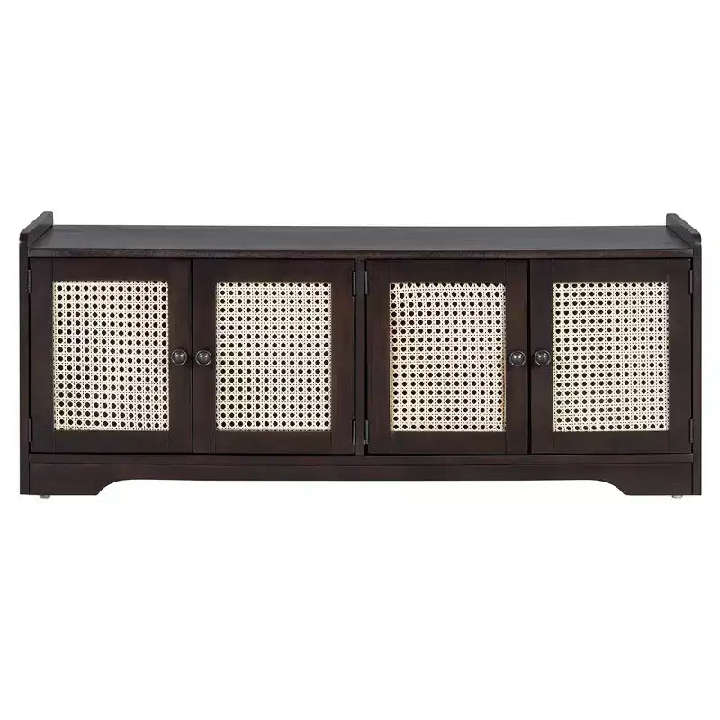 Banc de rangement rustique en bois Whisen, banc à chaussures d'entrée avec coussin amovible, étagères réglables