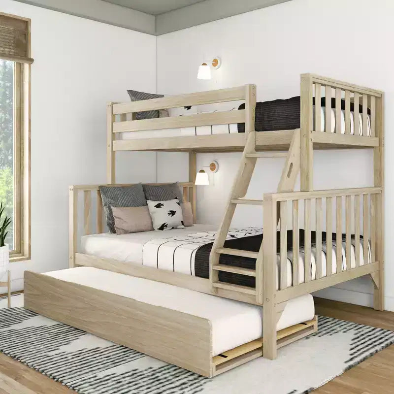 Max & Lily Bunk Bed Twin over Full with Trundle, Solid Wood Scandinavian Style Bunk Beds for Kids